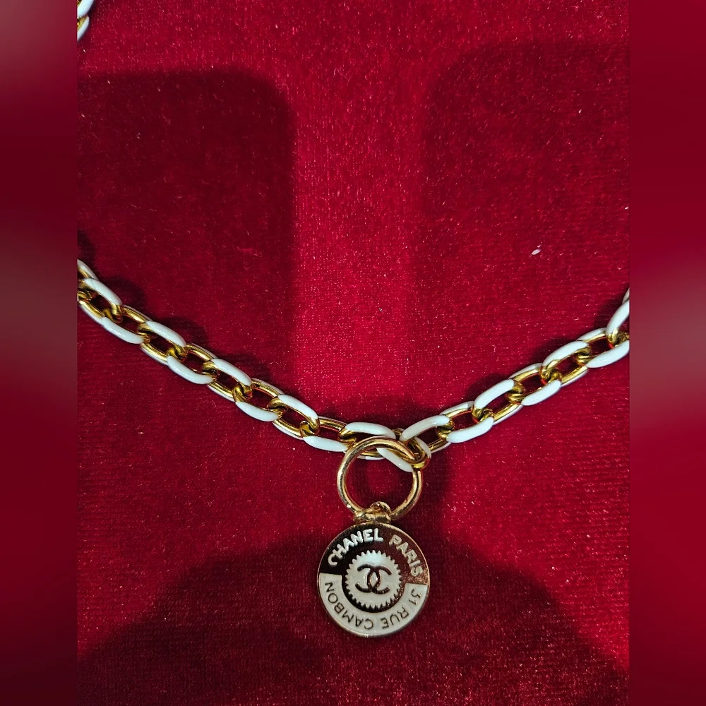 SOLD SOLD SOLDCHANEL Gold and White Pendant Necklace - Picture 3 of 3